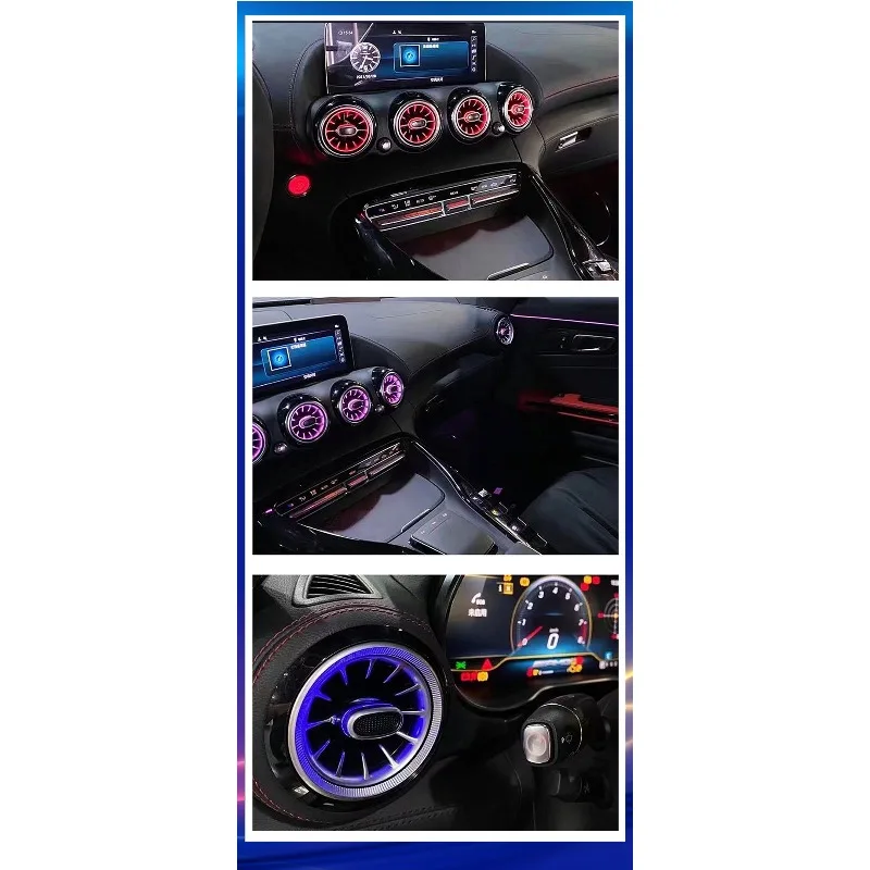 W290 Turbine Air Vent LED Atmosphere Lamp, 64 Color Dynamic Interior Ambient Light Fit 2015-2018 Sports Car Interior Upgrade Kit