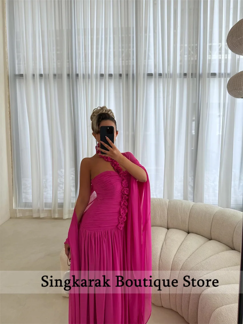 

Очаровательные женские ярко-розовые вечерние платья русалки с лямкой на шее, индивидуальные цветочные вечерние платья для выпускного вечера с цветами, Vestidos De Fiesta