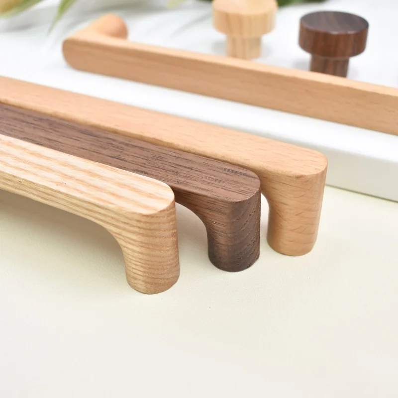 Nordic Wood Furniture Handles Walnut Wood Cabinet Pulls T-bar Wardrobe Door Handles Decoration Room Furniture Hardware