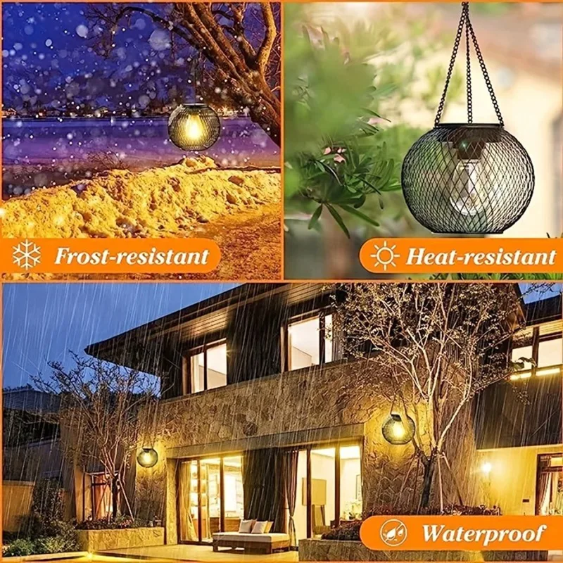2PCS Outdoor Solar Lanterns Light Hanging Solar Lights Decorative LED Lighting Metal Waterproof Tree Light