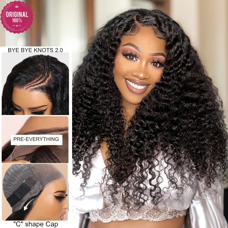 7X5 Bye Bye Knots Curly Glueless Human Hair Wig without Glue Transparent HD Lace Front Brazilian Human Hair Wig