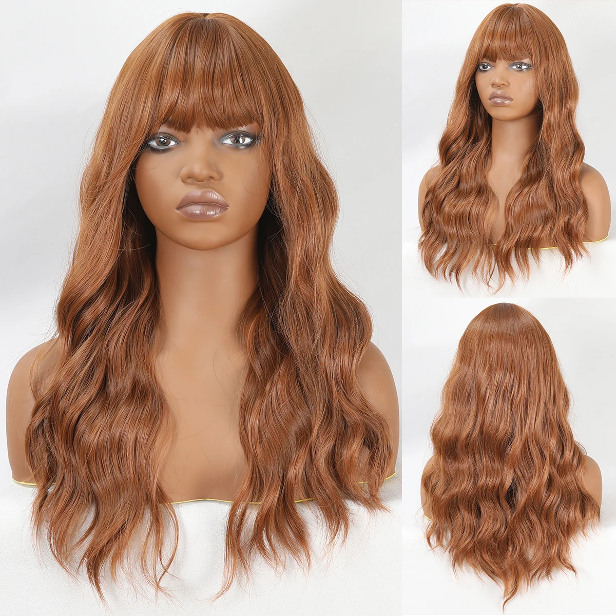 

24in Ladies Wig Brown Wavy Bangs Wig Girls Gradient Cute Wig Lolita Cosplay