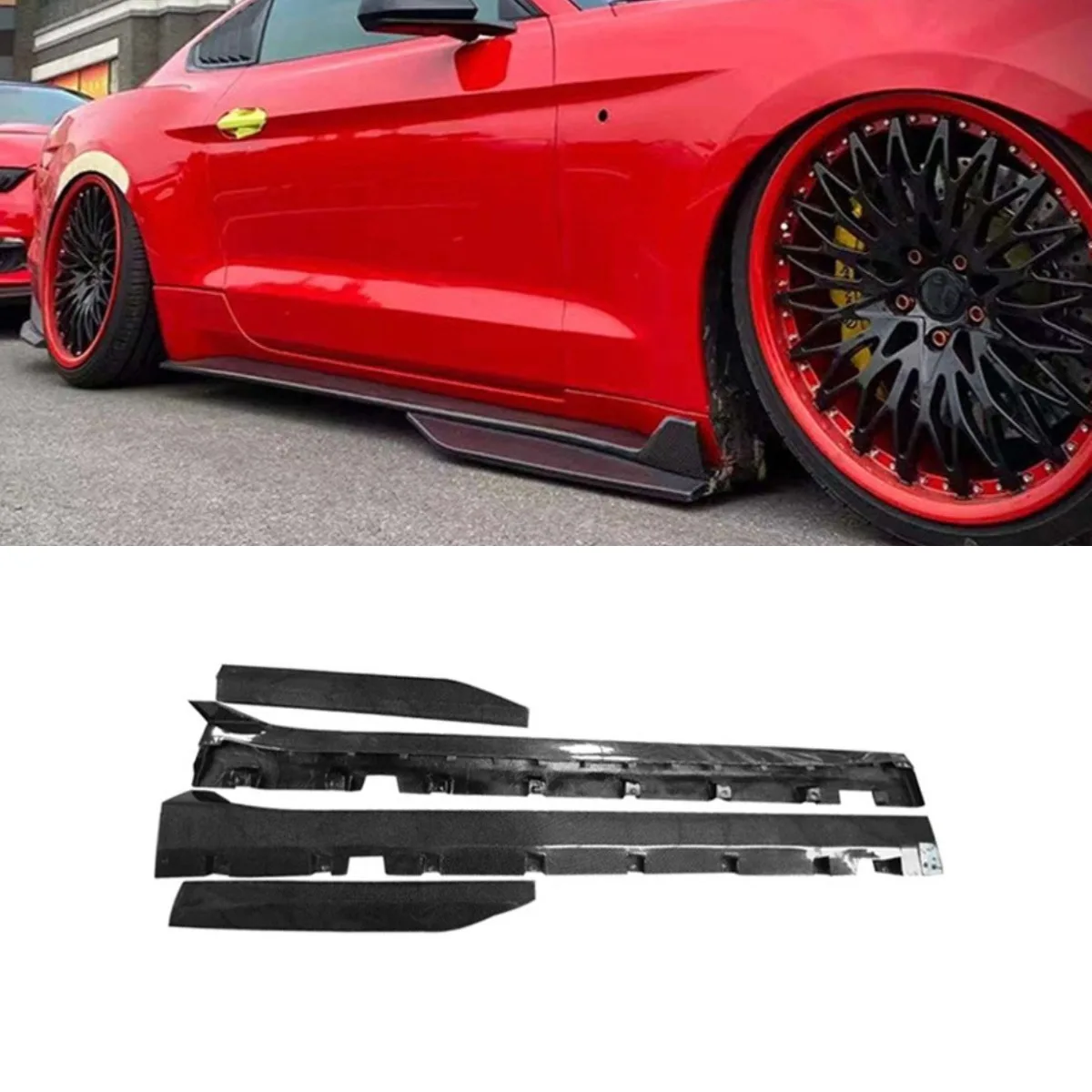 

Настоящее углеродное волокно, боковая юбка автомобиля, спойлер для губ, фартук-сплиттер для Ford Mustang GT500 2015-2023, комплект кузова, автомобильные аксессуары