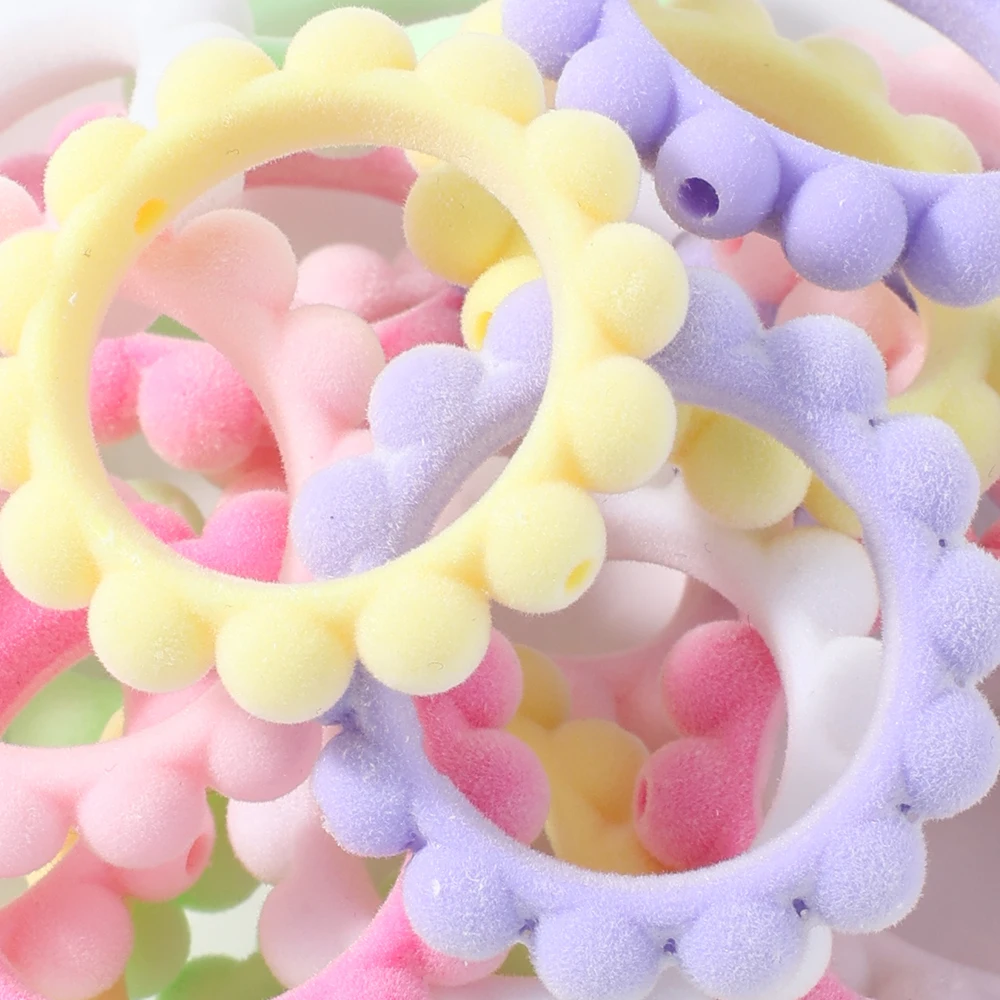 5/10 Stück 42mm beflockte Samt-Blumenkranz-Perlen, süße pastellfarbene gewellte Rahmenperlen für DIY-Perlenstift-Aufsätze und Schlüsselanhänger-Charms – Detail 2