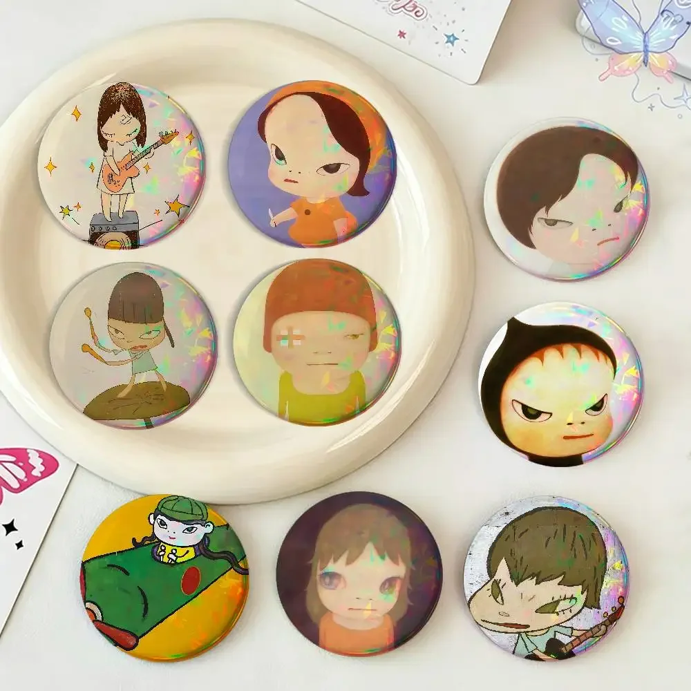 Y-Yoshitomo N-Nara For Badge Fashion Laser Holographic Effect Badge Custom Design Metal Lapel Pin Brooch For Backpack Decor