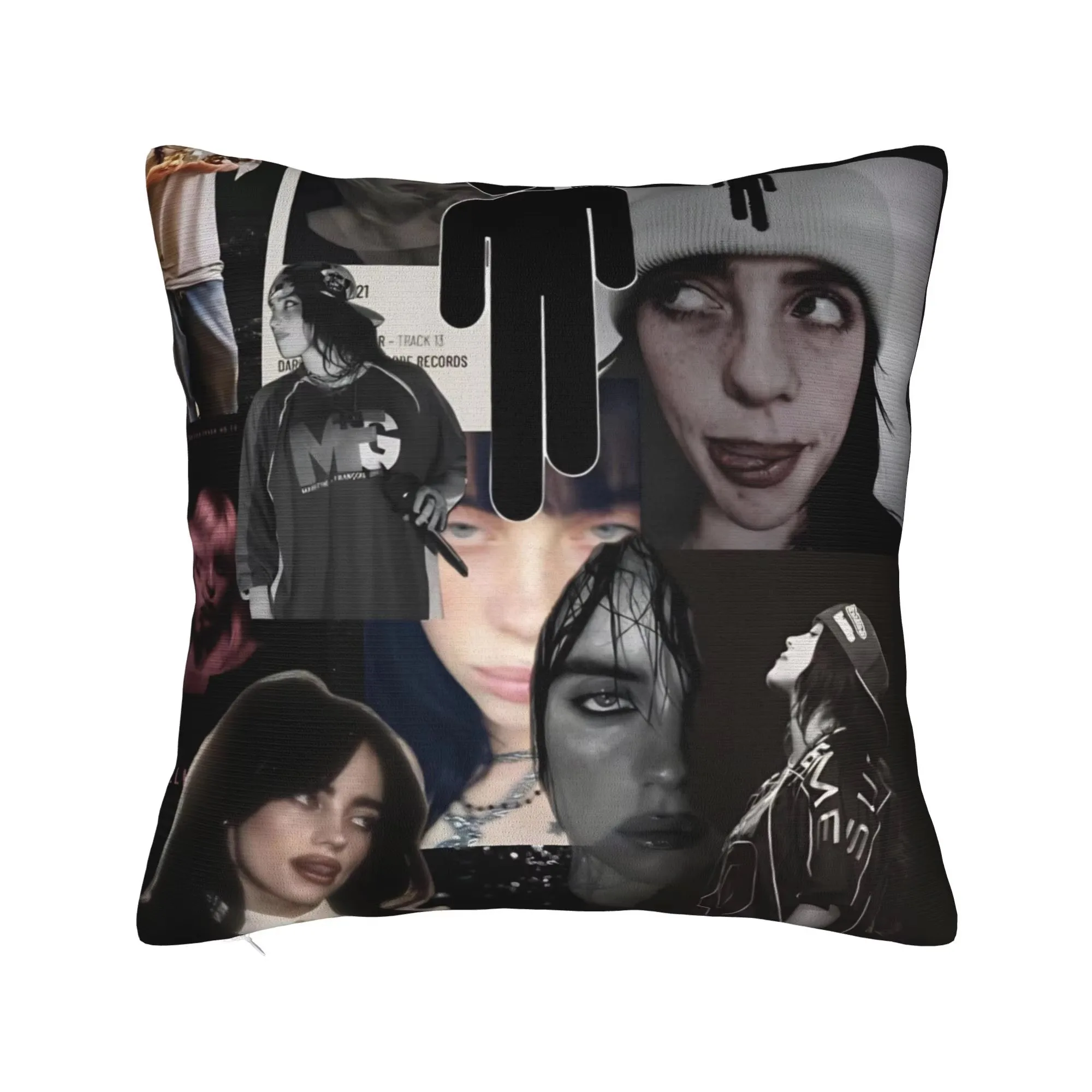 Double Sided Billie Eilish HIT ME HARD & SOFT Album Cushion Cover, Fan Merch Pillowcase for Music Lovers Home Sofa Bedroom Decor