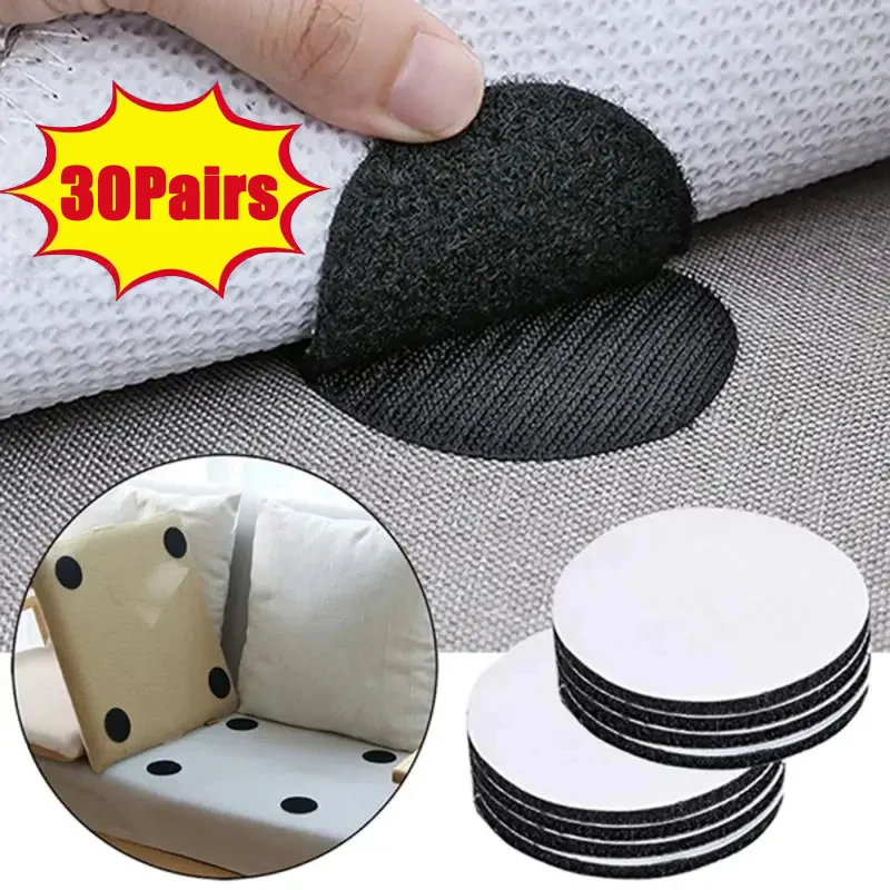 10-30 Pair Strong Self Adhesive Fastener Nylon Hook Dots Stickers Adhesive Tape For Bed Sheet Sofa Mat Carpet Anti Slip Mat 60mm