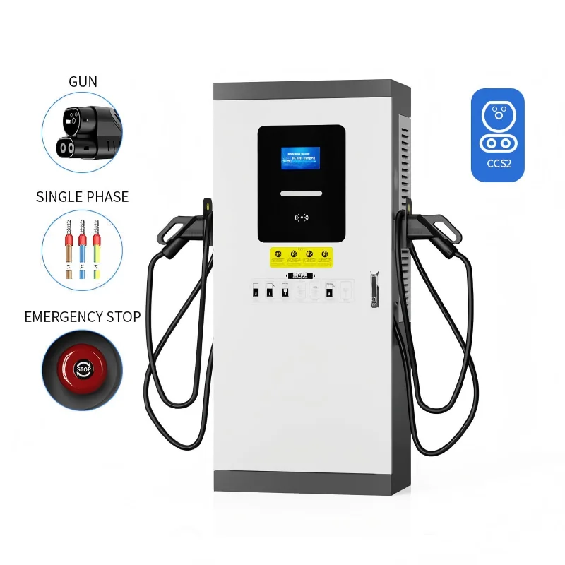 High-brightness Touchscreen Display & LED Status Indicators 120 KW CCS2, CCS1, CHAdeMO, GB/T, NACS RFID Card, QR Code Scanning