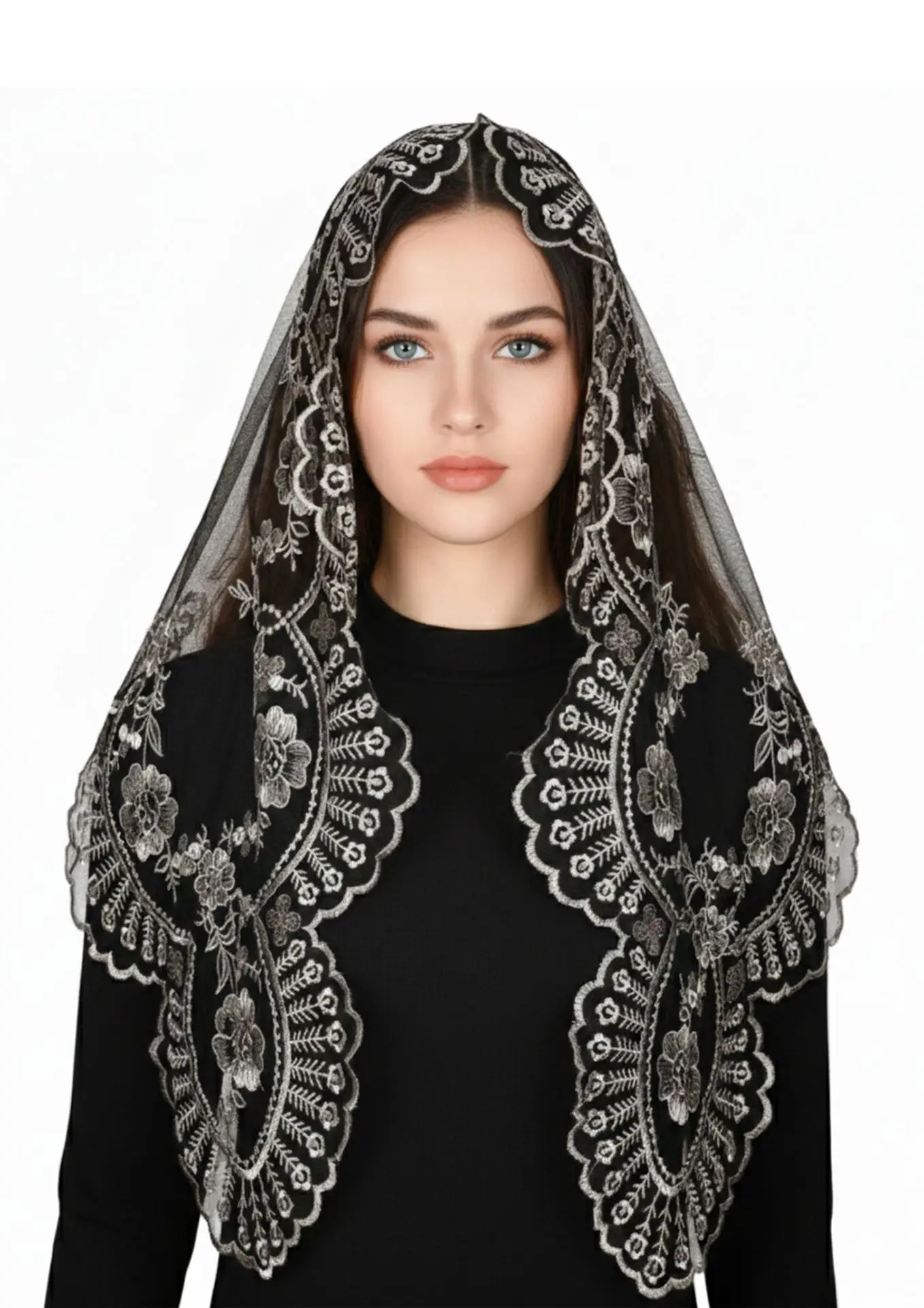 Embroidery Church Veils For Women Spanish Triangle Lace Mantilla Chapel Catholic Veil Head Covering Wedding Bridal Veils
