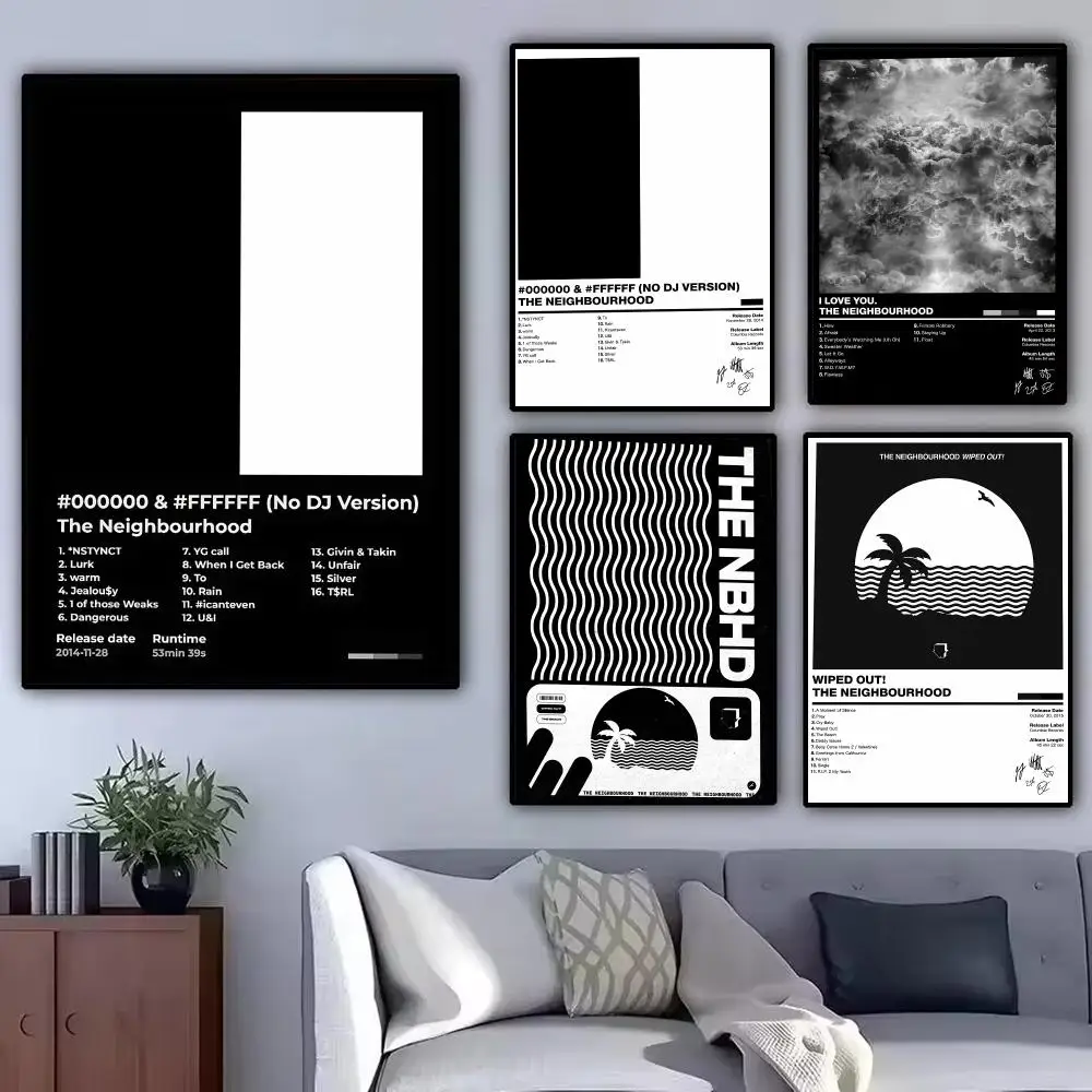 Band T-The Neighbourhood monochrome Poster Modern Aesthetic Wall Art Poster Minimalist Room Decoration Items