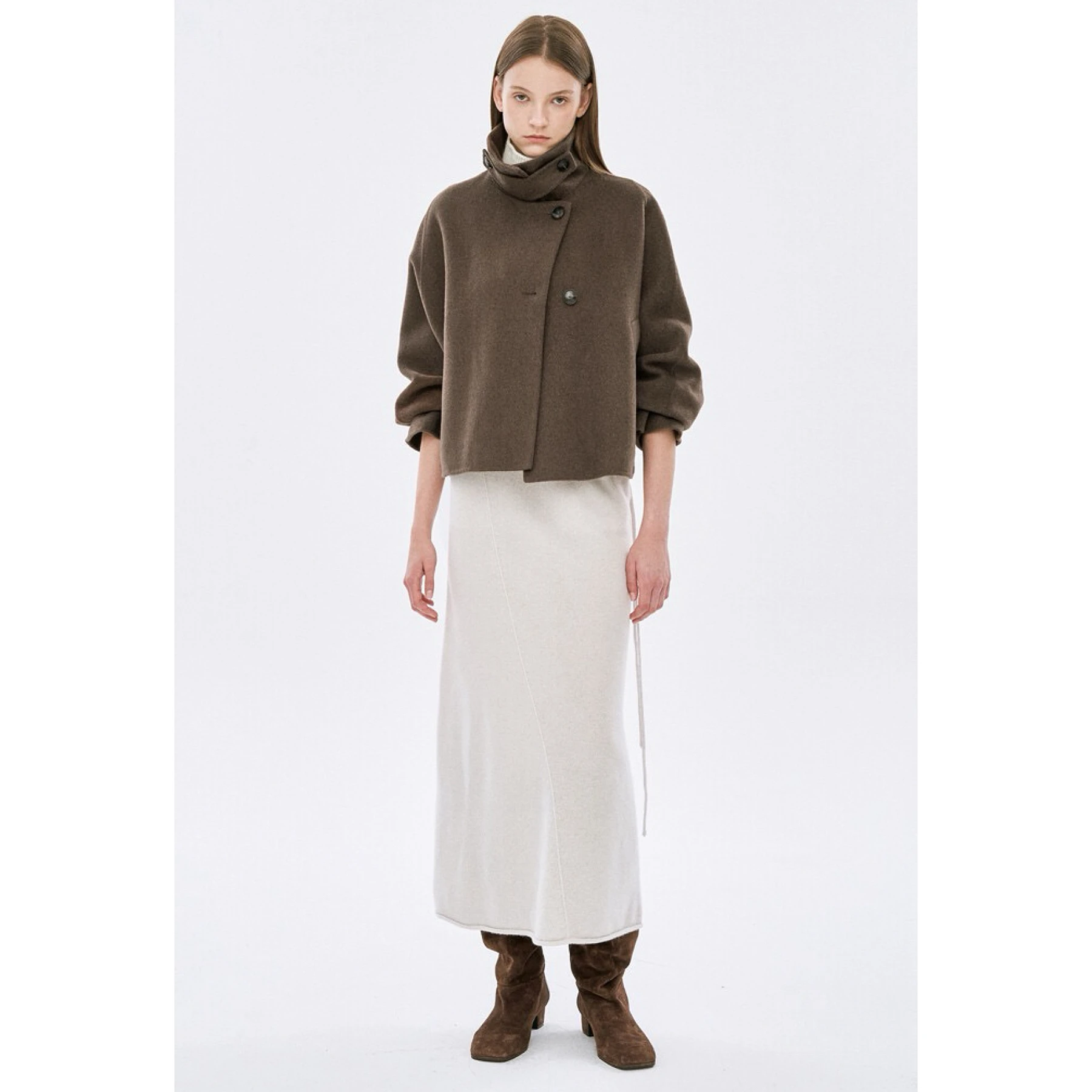 Lemon Cheese TIM26 Autumn Casual Style Loose Fit Double Breasted Short Woolen Jacket Hand Sewn Stand Collar Slimming Outerwear