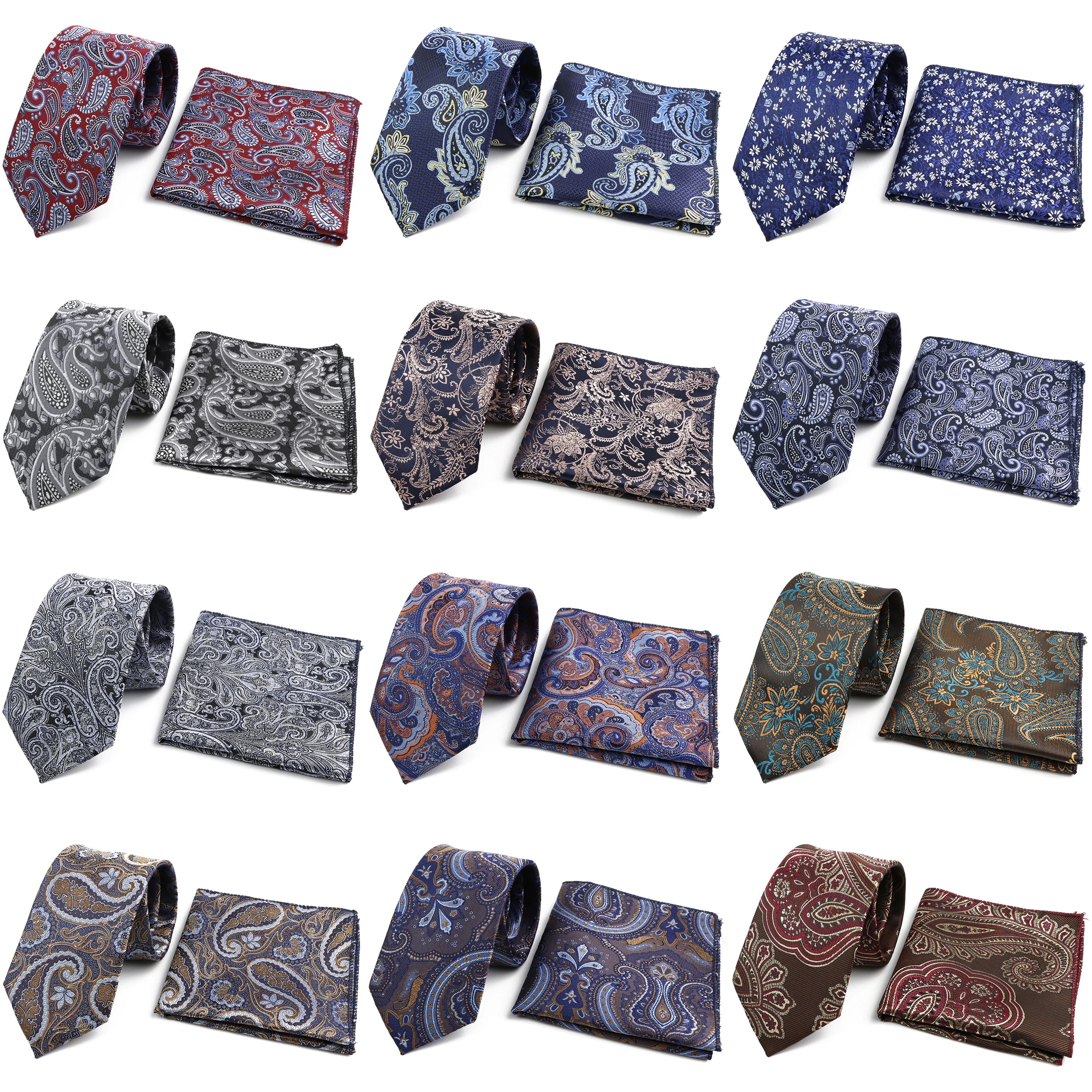 Novelty Paisley Tie Pocket Square Set For Men Skinny Slim 6cm Necktie Fit Business Wedding Party Stage Host Daily Wear Accessory