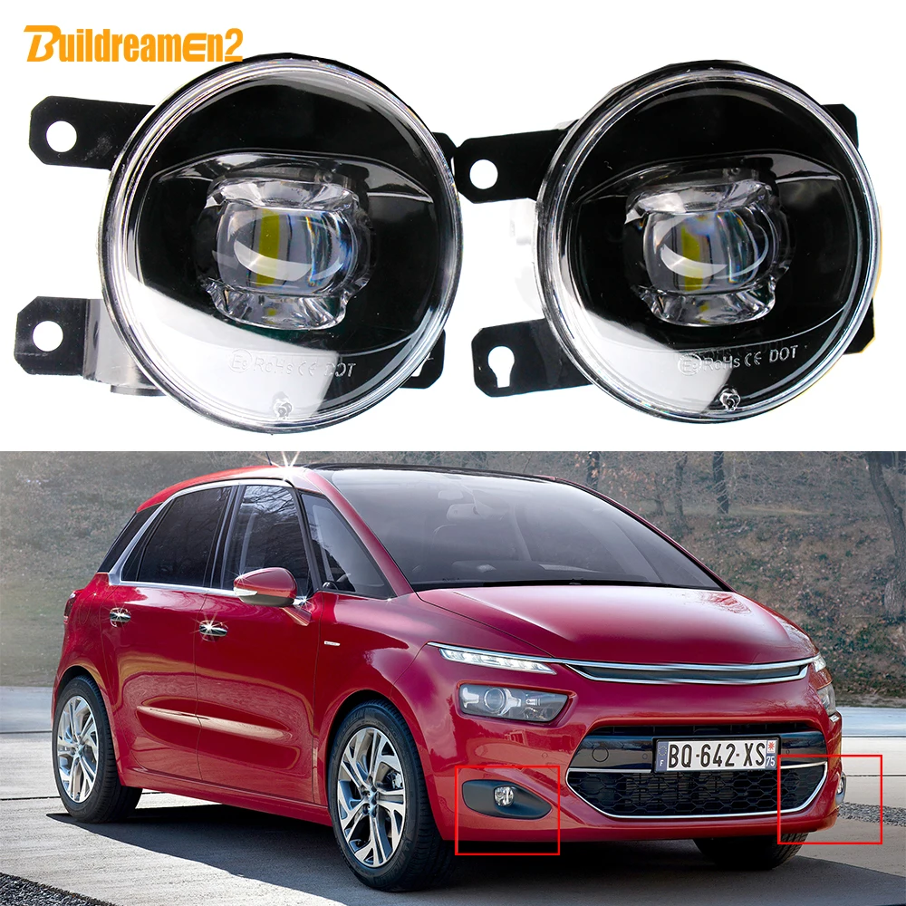 2 Pieces Car Front LED Lens Fog Light Assembly 30W H11 Fog Lamp For Citroen C4 Sedan Coupe Hatchback 2004-2023 (Except Cactus)