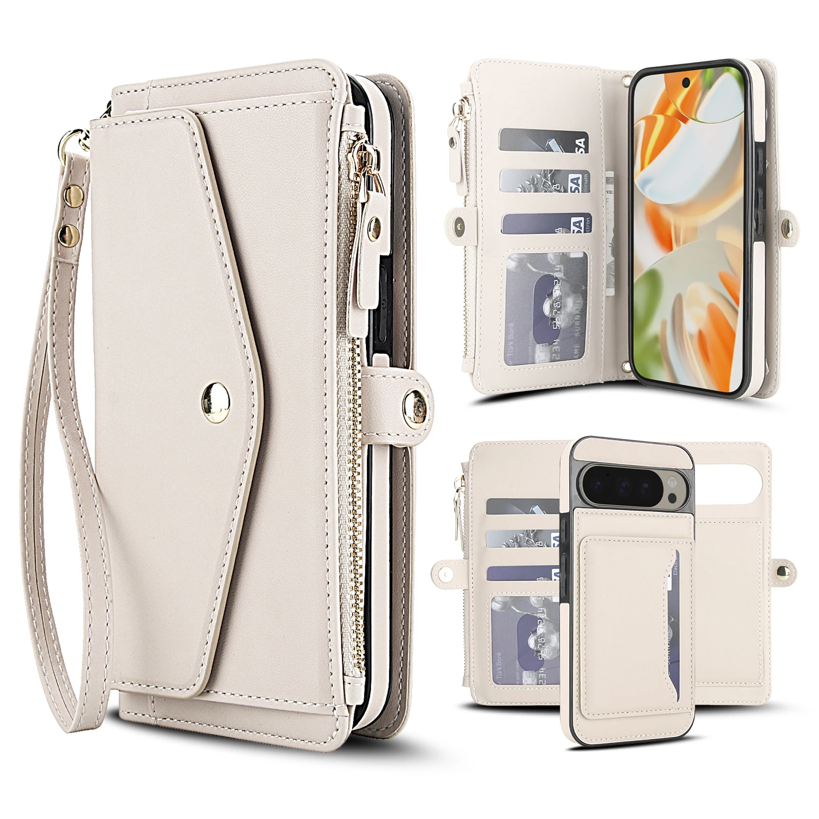 Crossbody Lanyard Zipper Leather Wallet Magnetic Card Holder Case For Google Pixel 9 8 Pro XL 9 8 Pro 9 8 A 5G Shockproof Cover