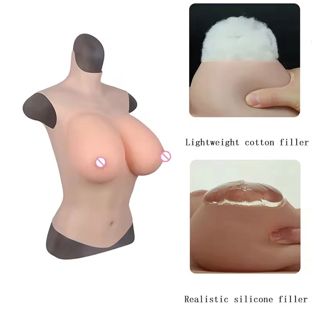 Realistic Breasts Forms High Collar Silicone Fake Boobs for Crossdresser Sissy Drag Queen Cosplay Artificial Chest Breastplates