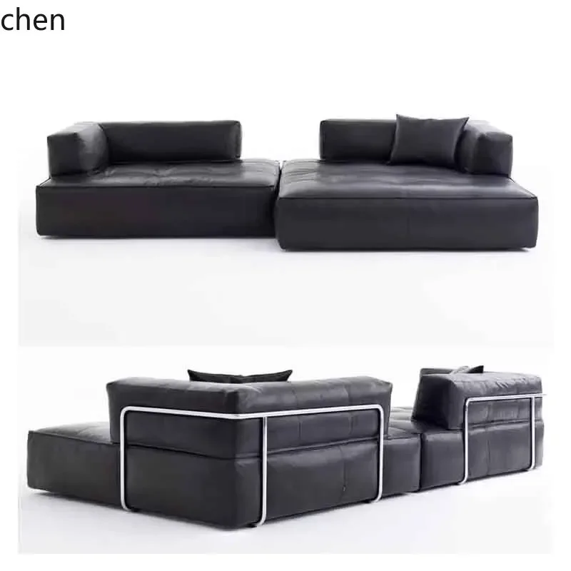 d3 Vintage Style Tofu Block Combination Movable Stainless Steel Backrest New Modular Leather Fabric Sofa