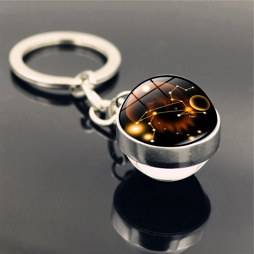 Men Women Birthday Gift Pendant Glass Ball Leo Scorpio 12 Constellation Key Rings Keychain Zodiac Keychain