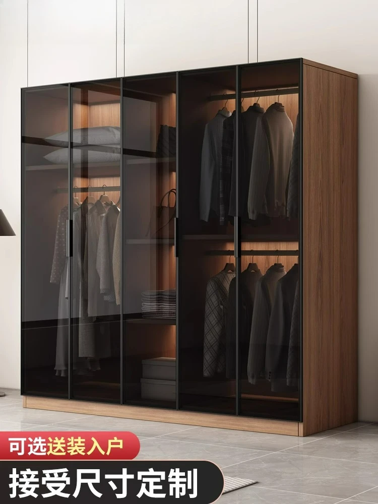 

Customizable Walnut Light Luxury Glass Door Large Wardrobe