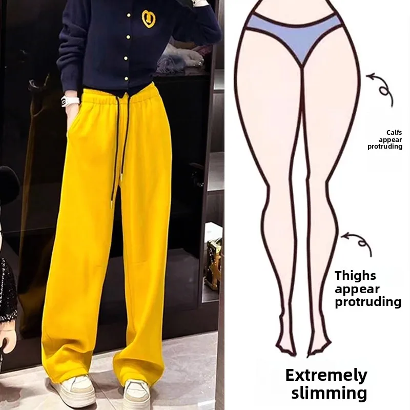 

Fashionable High-Waist Drawstring Casual Pants Women plus Size Autumn Winter Straight Leg Sweatpants Slimming Effect