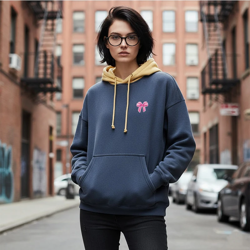 

Осенне-зимняя мода Harajuku, свободный пуловер, пальто в стиле ретро с уличным принтом и бантом, пальто, повседневное пальто с капюшоном в американском стиле хип-хоп