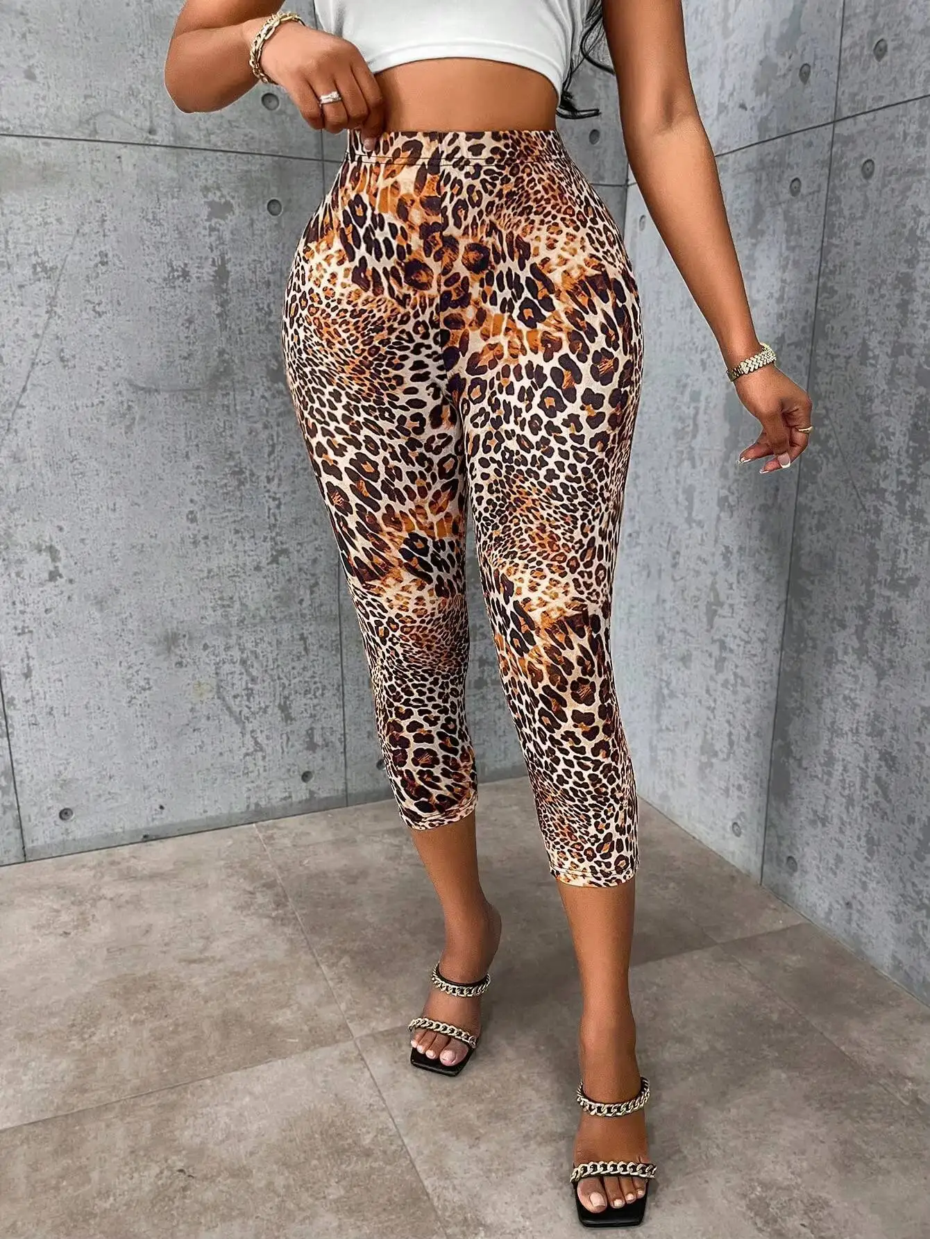 Women's Leopard Print Capri Leggings High Waist High Stretch Sexy Streetwear Spring Summer Party Club Casual Fashion Trousers