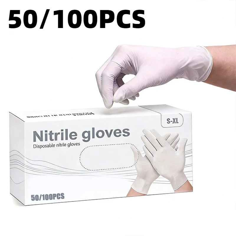 50/100PCS White Nitrile Gloves Cleaning Nitrile Gloves Ideal Restaurant Kitchen Beauty Salon Daily Household Cleaning Tool