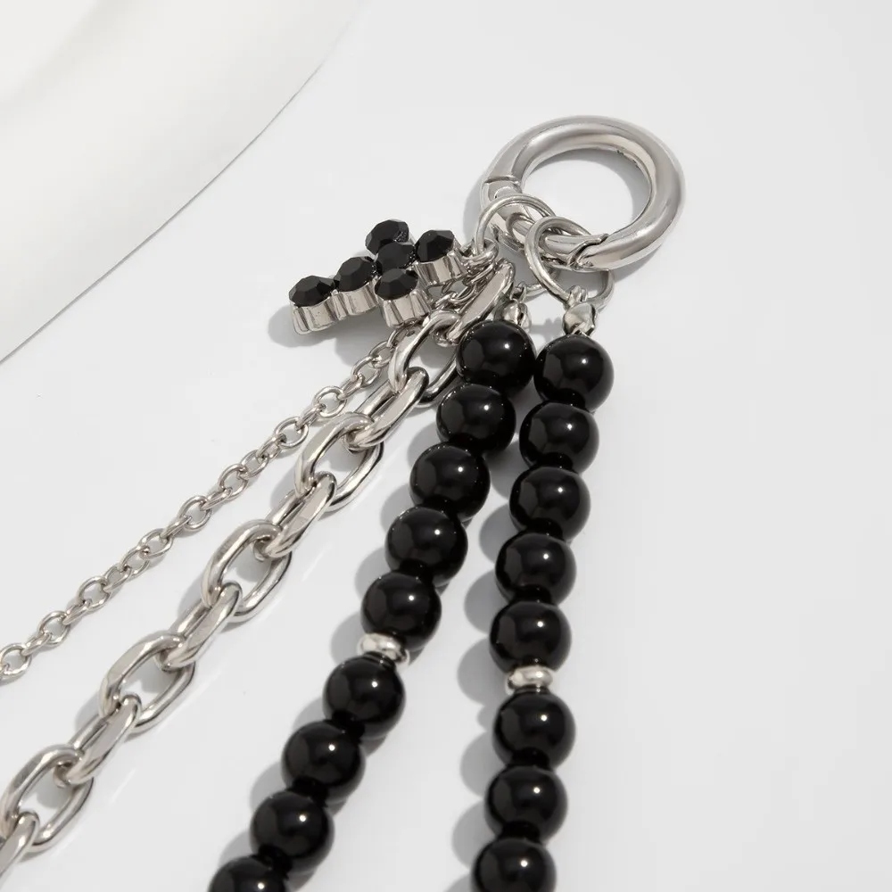 Fashion Metal Pearl Beadeds Keychain Tassel Heart Shape Chain Bag Pendant Imitation Pearl Silver Peach Heart Key Ring Women