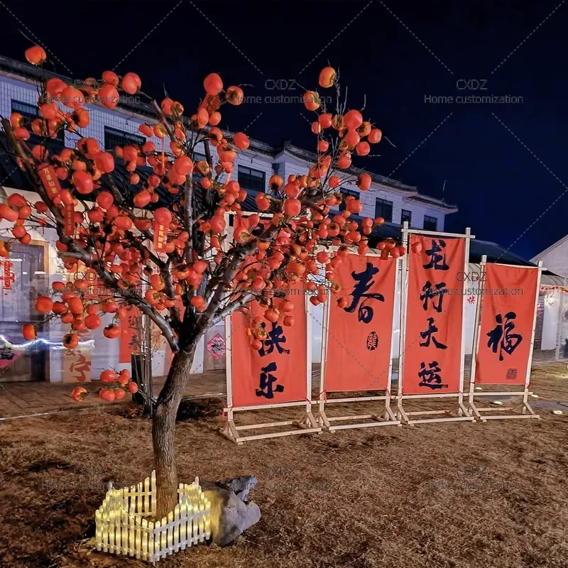 Simulation Persimmon Tree with Ruyi Fruit Artificial Decorative Plant for Indoor Landscaping Home Atmosphere Wishing Tree