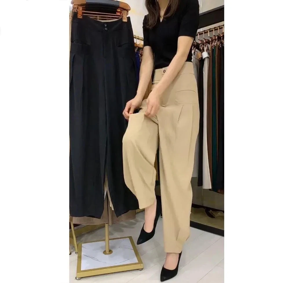 High End Fashion Casual Pants Women Spring Summer Korean Loose Elastic High Waisted Bloomers Trousers Female Harem Pant 4XL