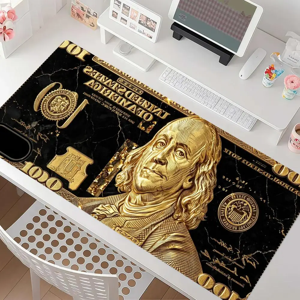 Antique Gold Black One Hundred Dollar Bill Print Table Mat Fit Office Desktop Laptop Daily Game Card Pad