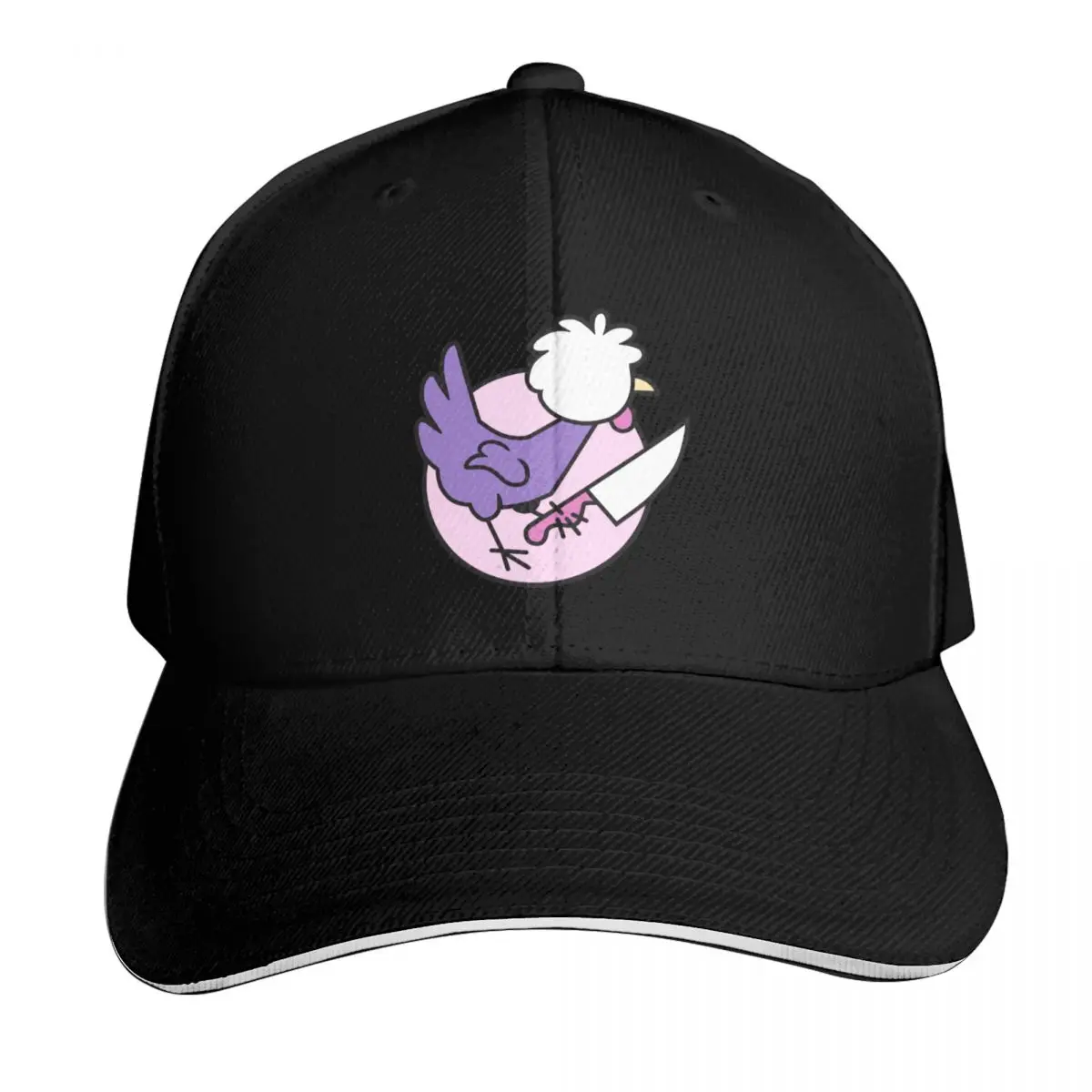 Birds with Knives - White Crested Black Polish Chicken Hen with cleaver says Cut out the Negative Self Talk Baseball Cap