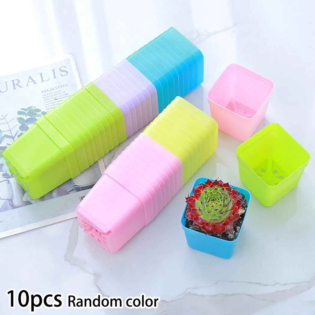 10pcs มินิอ่างล้างหน้าสแควร์ดอกไม้หม้อ Succulent Plant ถาด Garden Nursery Pots กระถางดอกไม้สําหรับ Home Office Decor DIY