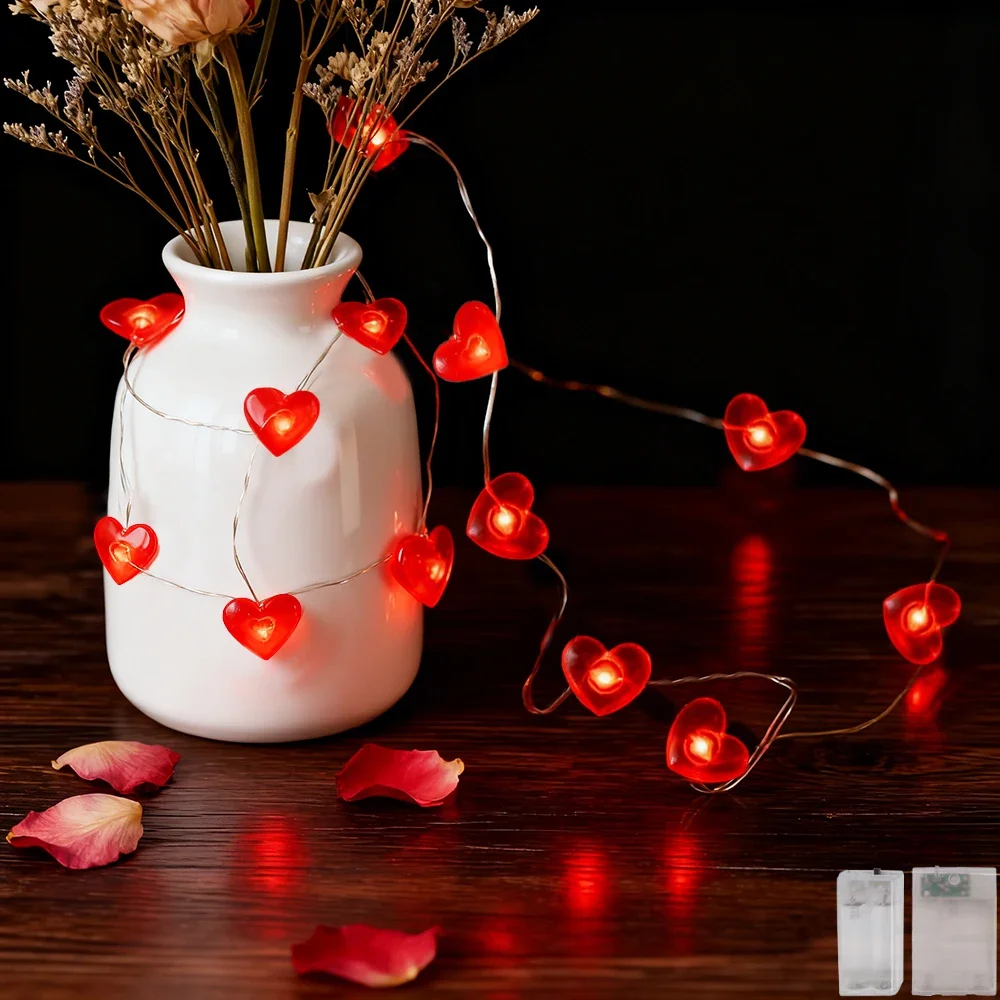 20/ 30 LED Red Heart Shaped String Lights Valentine's Day Heart String Lights Christmas Mother's Day Romantic Heart Fairy Lights