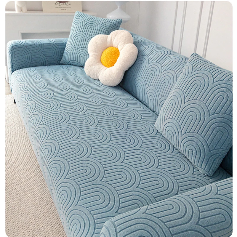 Jacquard Sofa Cover Stretch Plain Sofa Seat Cushion Cover Furniture Protector Living Room Anti-dust L-shaped Corner Sofa Cover