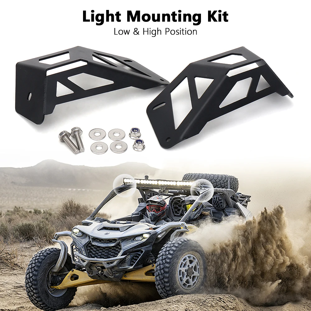 New For Can-Am Maverick R 2024 For CAN AM MAVERICK R UTV Low & High Position Light Mounting Kit Bracket Metal Headlight Black