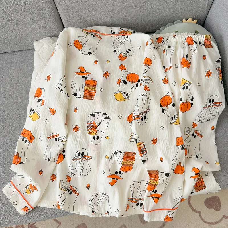 Spring and Autumn New Women's Pajamas Loungewear Set Pajamas Crinkled Fabric Leisure Loose Loungewear Long Sleeve Pants Set