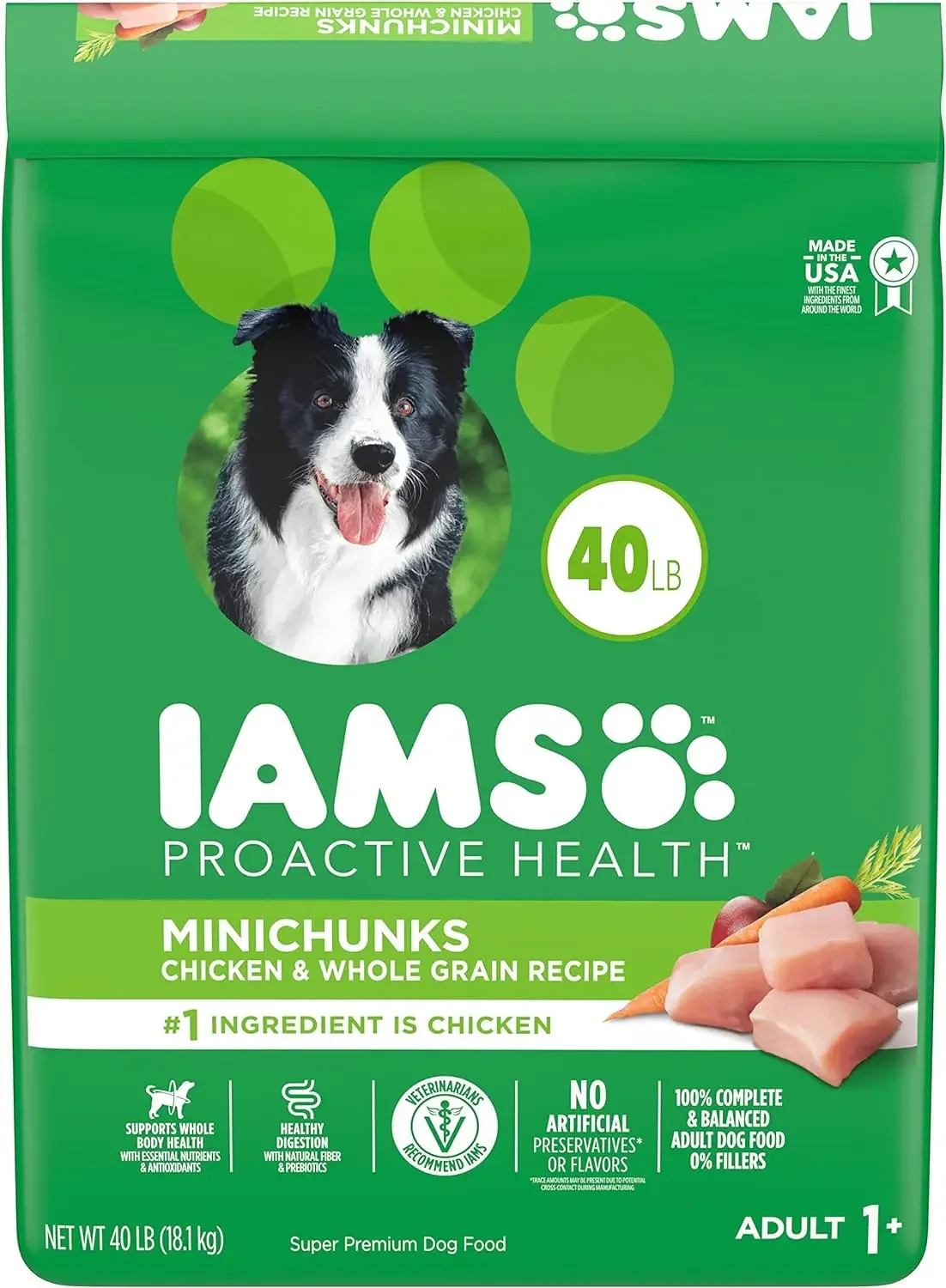 

Взрослые миникуски IAMS, сухая корма для собак с высоким содержанием белка и настоящей курицей, мешок 40 фунтов