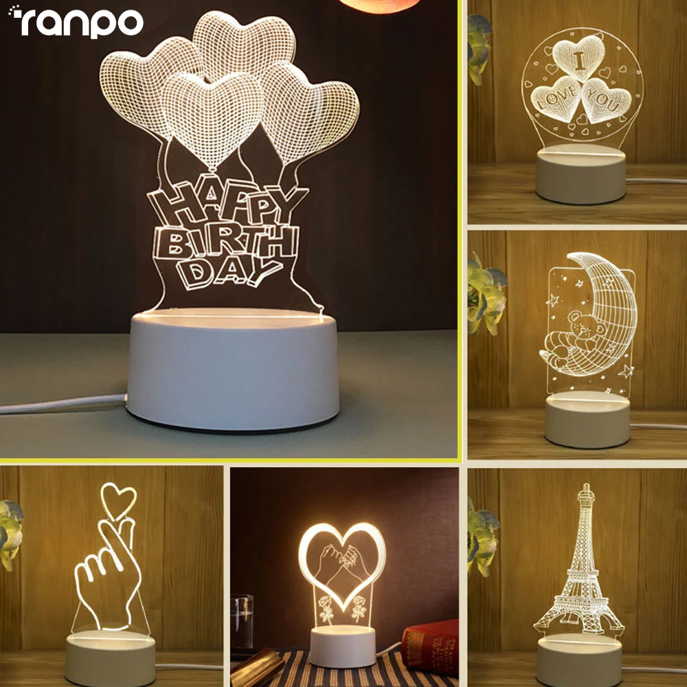 

Romantic Love 3D Led Lamp USB Plug for Home Kids Children's Night Light Wedding Decoration Birthday Party Valentine's Day Lamp