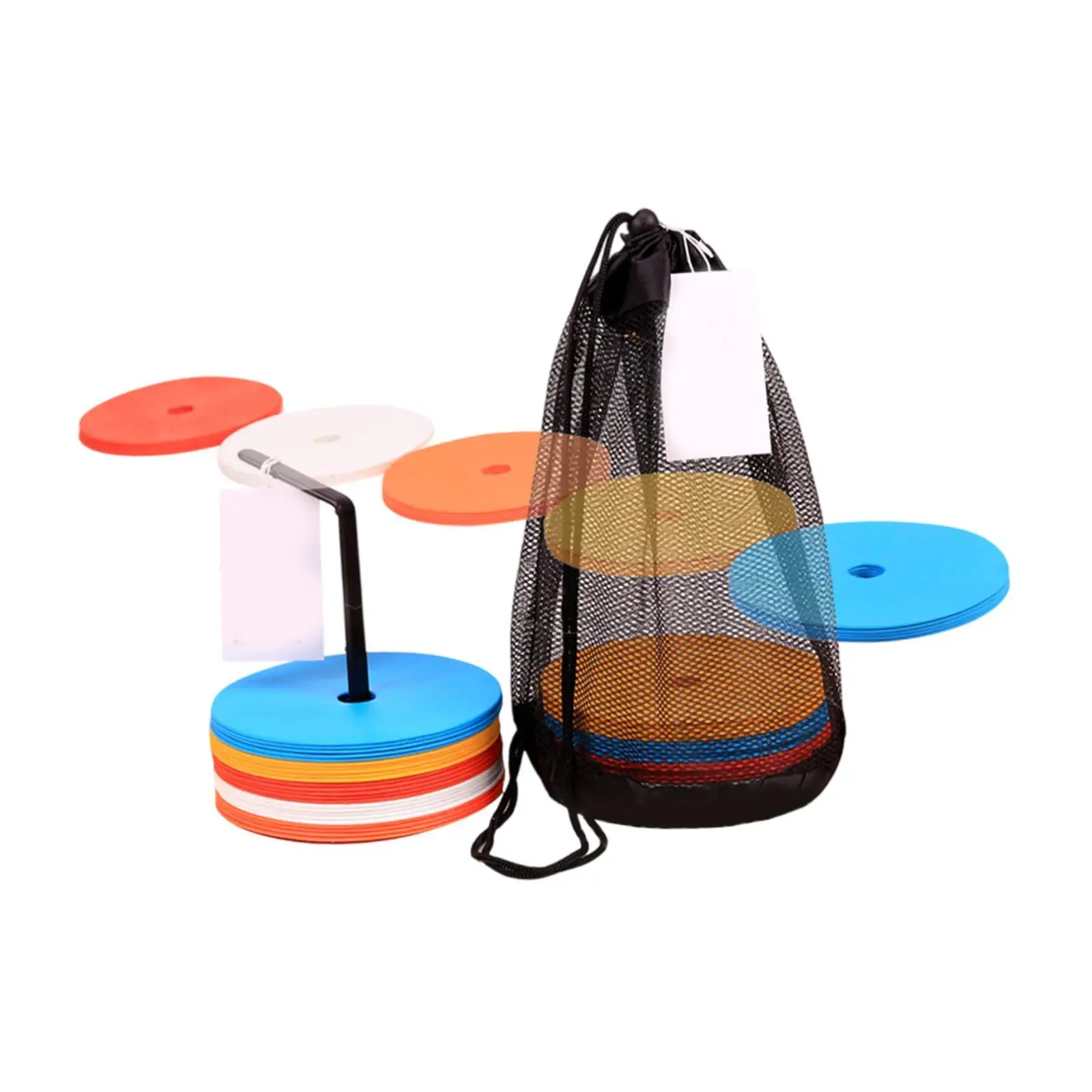 

25x Agility Soccer Flat Cones Sports Cones Bright Colors with Net Bag with Bracket for Practice Equipment Kids Games Football