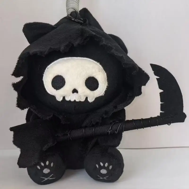 Gothic Grim Reaper Cat Plush Keychain Skull Bag Pendant Horror Doll Halloween Decor Collectible Gift For Goth Adult Hobby Lover