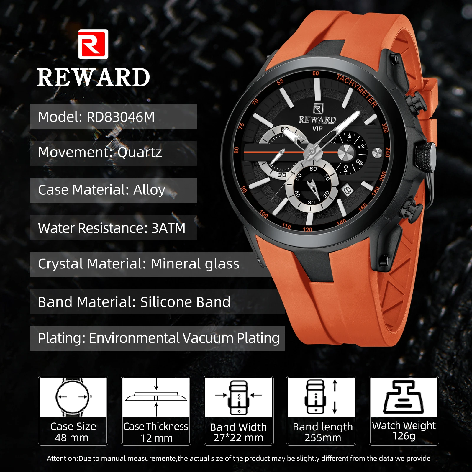 REWARD VIP New Mens Watches for Man Fashion Waterproof Sport Wristwatch Leather Strap Luminous Chronograph 3 Real Subdials