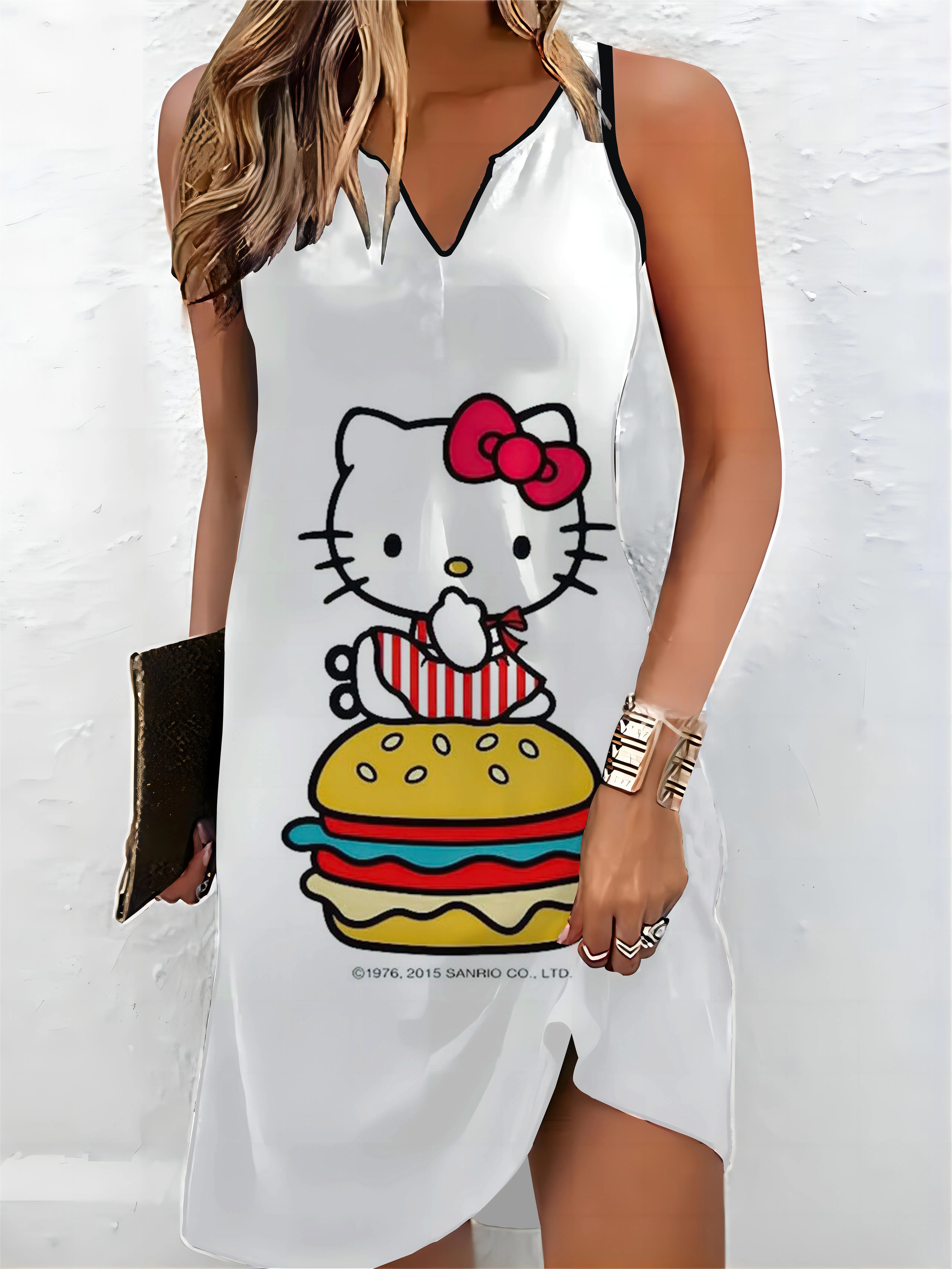 

Sleeveless Dress Sexy Dresses Women Summer 2024 Off Shoulder V-neck Hello Kitty Womens Women's Elegant Party Short Home Clothing