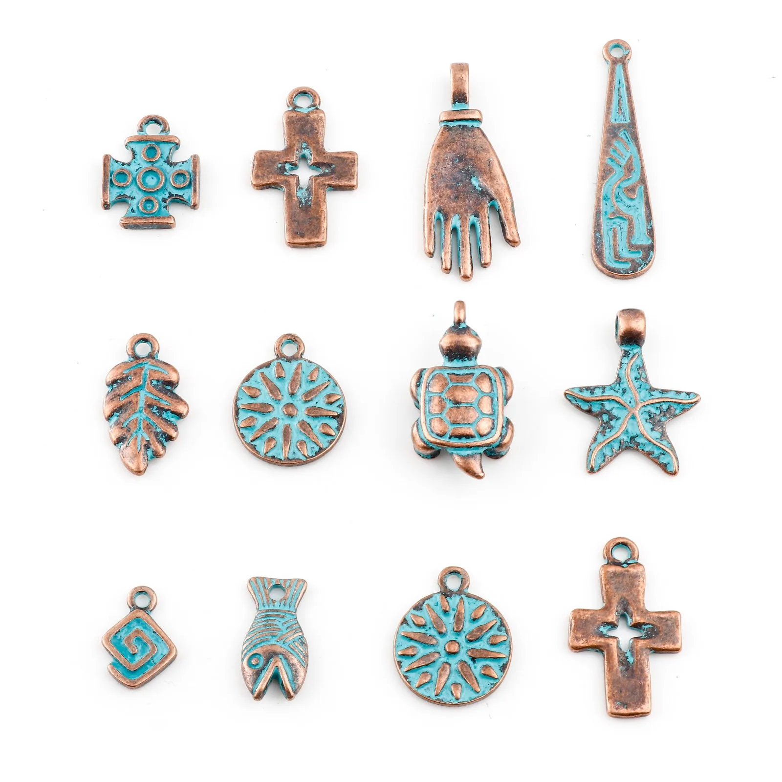 DoreenBeads 20PCs Copper Bohemian Patina Pendant Cross Palm Vintage Antique Metal Charms DIY Making Necklace Earrings Jewelry