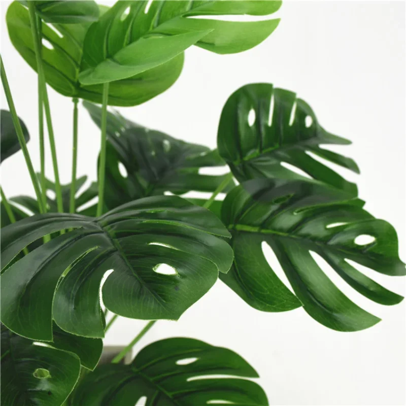 12 leaves Artificial Plants Green Palm Leaves Monstera Home Garden Living Room Green Plastic Palm Leafs Fake Plant image 5