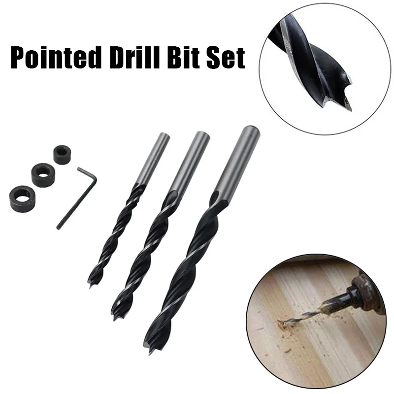 Set di punte da trapano a tre punte da 7 pezzi 6/8/10mm Set di punte da trapano elicoidali per la lavorazione del legno s Set anello di posizionamento cambio rapido per la perforazione del tassello