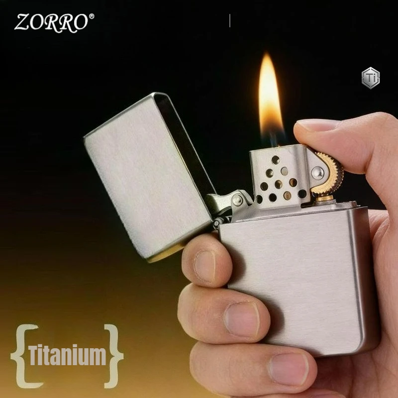 2026 ZORRO Pure Titanium Lighter, Retro Windproof Kerosen Grinding Wheel  Lighters Smoking, Collectible Gift Gadgets for Men