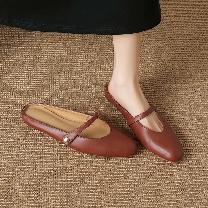 

Women's new genuine leather sheepskin comfortable and breathable low heel toe shoes, Mueller shoes, fashion slippers