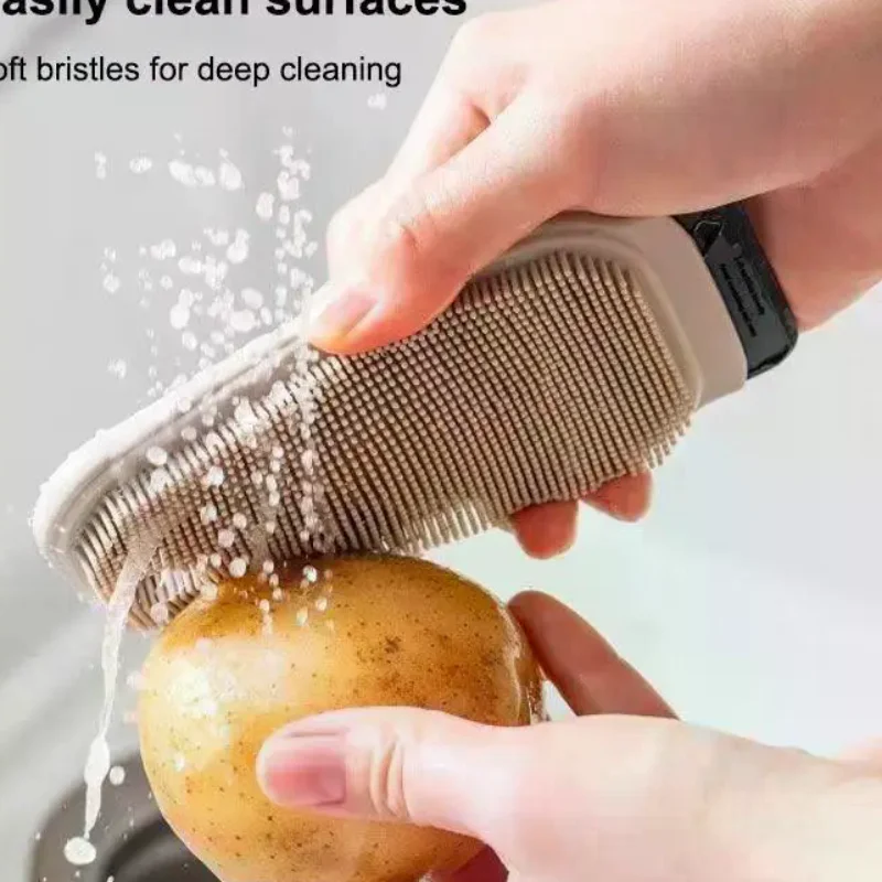 Quick-Drying Cleaning Brush Double-sid TPR Dish Brush Multi-Functional Fruits Vegetables Scrubber Kitchen Tool