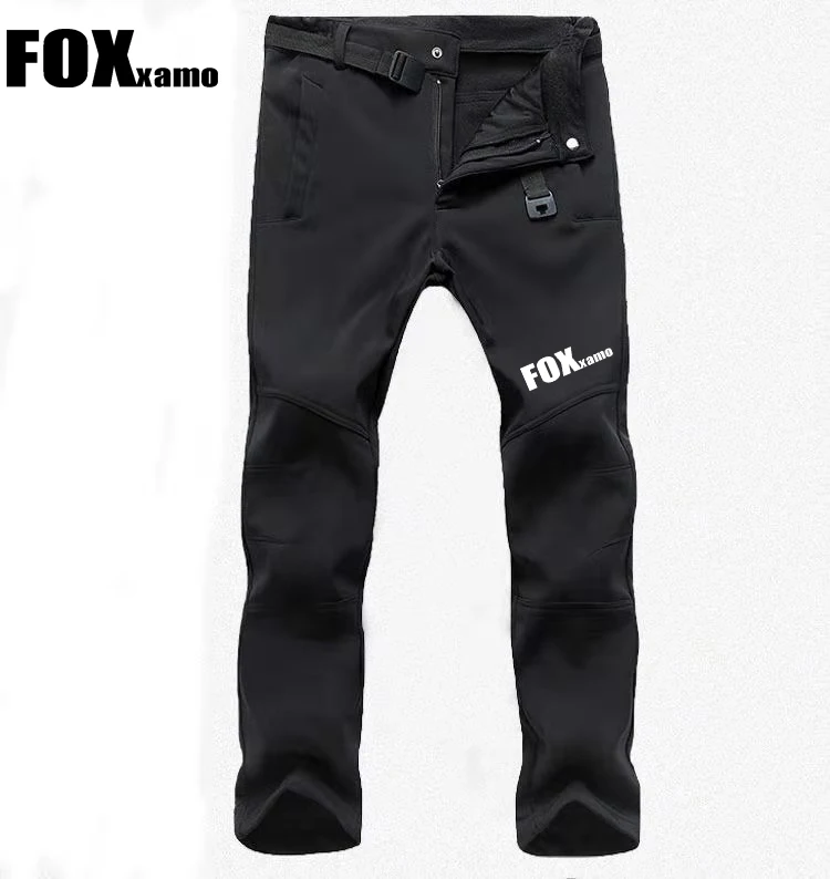 Foxxamo Stretch Waterproof Pants Men Cycling Winter Thick Warm Fleece Shark Skin Trousers Windbreaker Sweatpants Tactical Pants