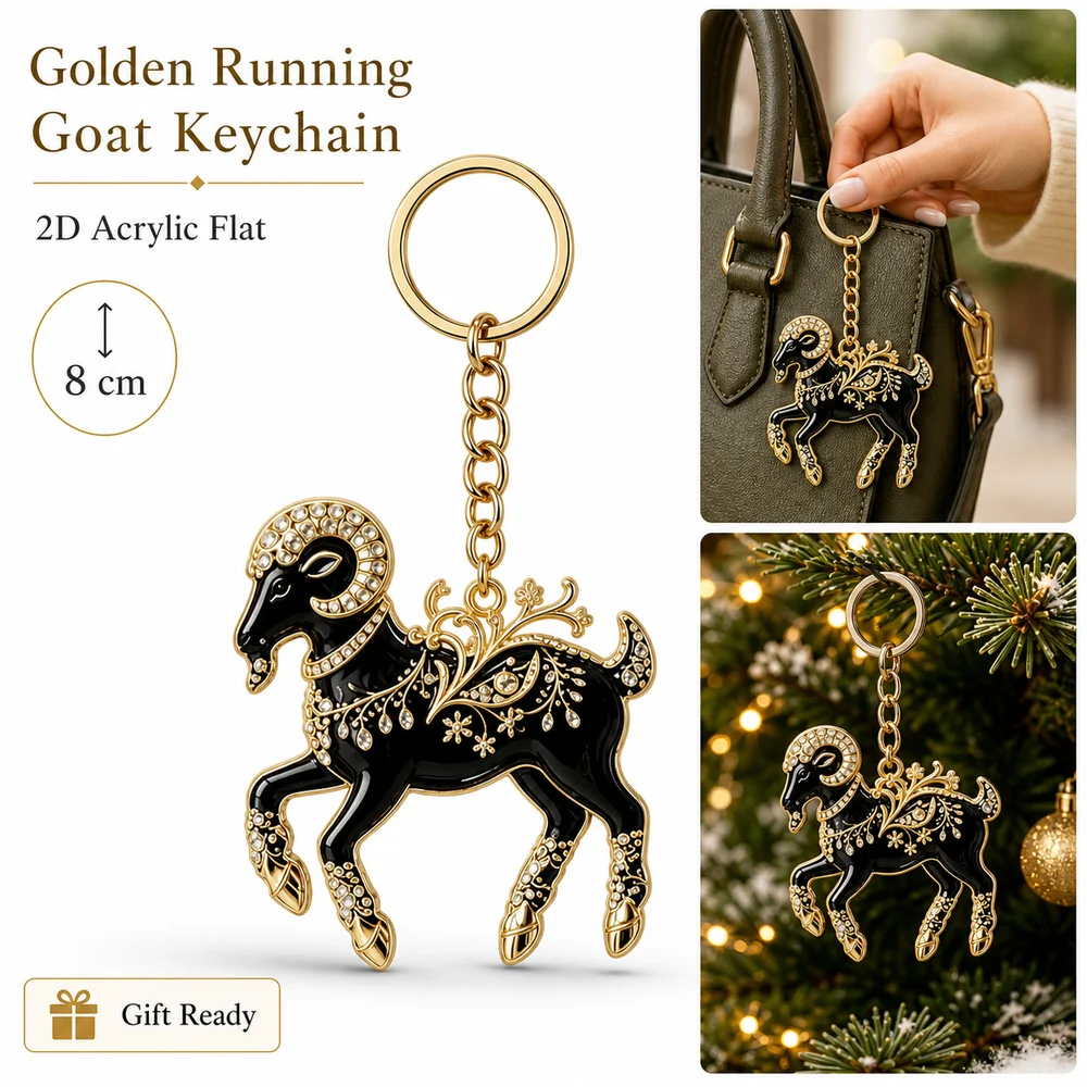 New Year Gift 2D Design Goat Keychain Acrylic Ornate Goat Key Ring Decorative Running Goat Goat Pendant Festive Occasions